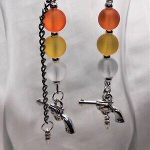 No. 1 Handmade earrings with Tibetan silver 3D revolvers charms